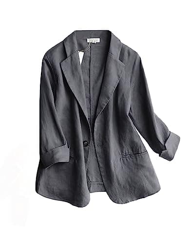 IDEALSANXUN Linen Women's 3/4 Sleeve Lightweight Blazer — Grey