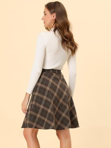 Allegra K Women's Vintage Tartan Knee-Length A-Line Elastic Waist Skirt