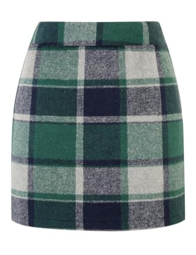 Women's Wool Plaid Mini Skirt - High Elastic Waist for Fall & Winter — Green New