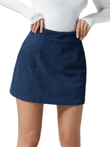 Wenrine Women's High Waist Mini Corduroy A-Line Skirt — Navy
