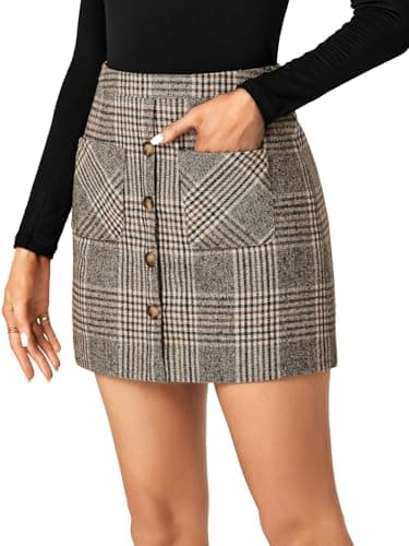 LYANER Women's Plaid High Waist Mini Skirt with Pockets