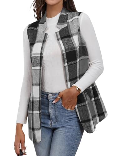 Plaid Wool Vest for Women: Casual Fall/Winter Sleeveless Blazer — Grey