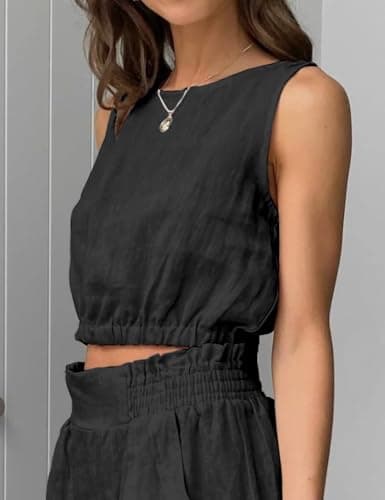 IDEALSANXUN Women's Crop Linen Tank Top for Summer Beach Casual