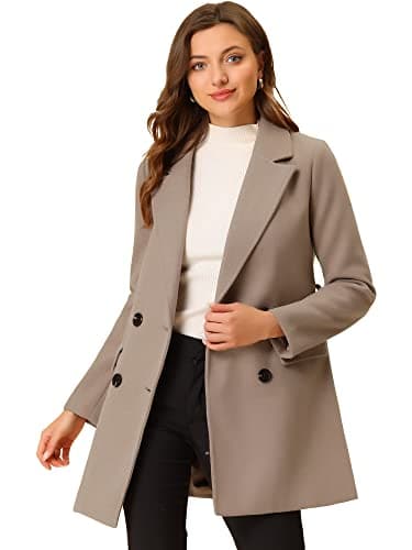 Allegra K Women's Belted Mid-Length Double Breasted Winter Coat — Brown