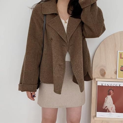 IDEALSANXUN Women's 2024 Fall Winter Short Wool Trench Coats & Pea Coats