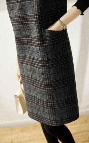 Vintage Women's Plaid Wool Overall Jumper Dress with Pockets