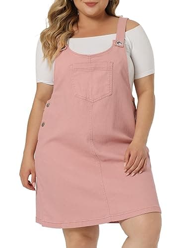 Agnes Orinda Plus Size Women's Denim Overall Bib Dress — Pink