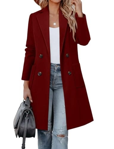 CHICZONE Women's Mid-Length Notch Lapel Double Breasted Wool Coat Winter Overwear — A-wine Red