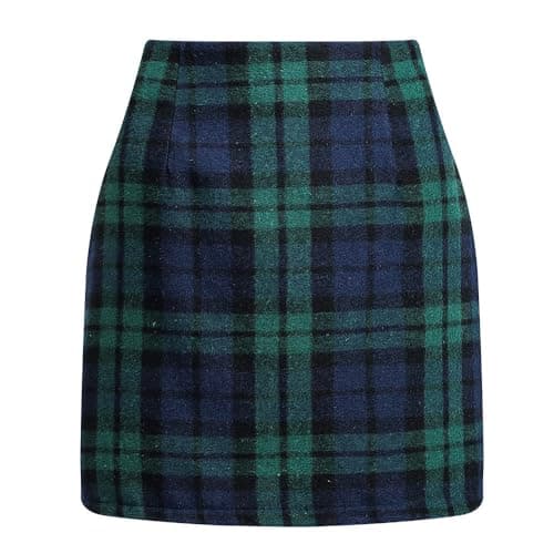 2024 Fall/Winter High Waist Wool Plaid Skirt for Women - Casual and Bodycon — 02 Green