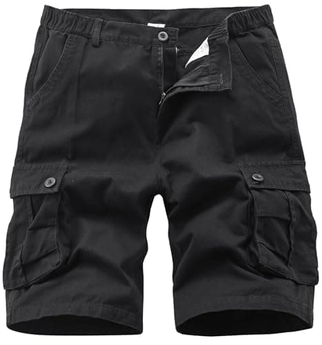 Vcansion Men's Casual Cotton Camo Cargo Shorts with Multiple Pockets — 01black