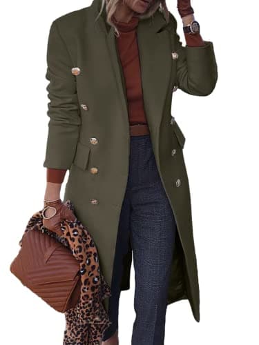 BZB Women's Elegant Wool Blend Pea Coat Jacket — Dark Green