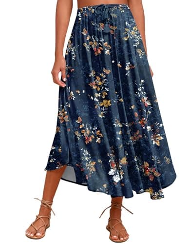Zeagoo Women's High-Waisted Elastic Midi Skirt with Brown Leaf Print XXL — Brown Leaf Print