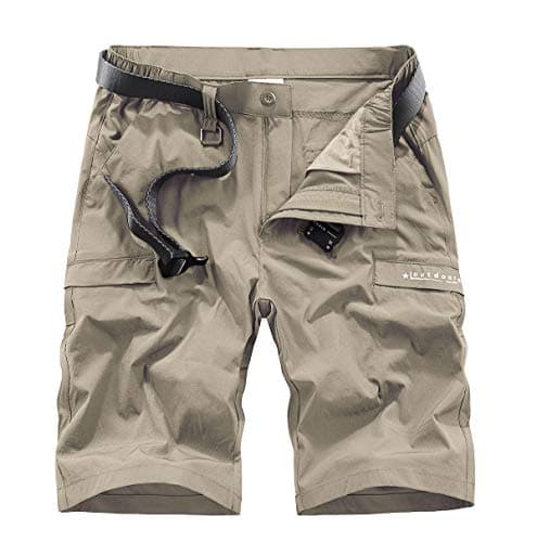 Kolongvangie Men's Outdoor Comfortable Lightweight Cargo Shorts with Multi Pockets — Q02# Light Khaki