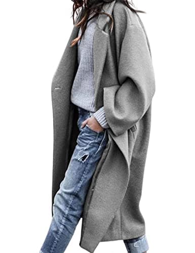UANEO Women's Wool Blend Double Breasted Long Trench Coat Winter — Grey