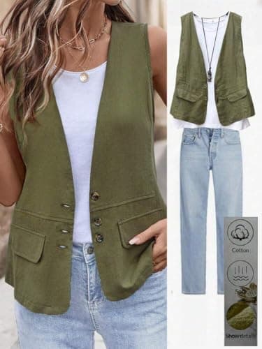IDEALSANXUN Women's Lightweight Cotton Linen Casual Vest Tops