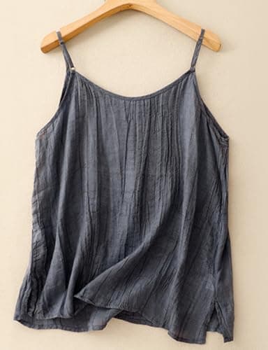 2024 Summer Women's Sleeveless Linen Camisole Top, Dark Blue XS