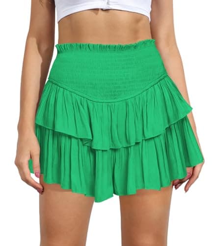 High Waist Ruffle Mini Skirt Women's Fashion — Green-1