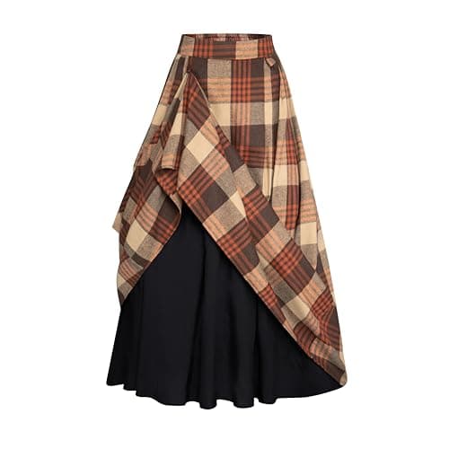 Scarlet Plaid Skirt for Women with High Waist and Pockets — Orange Coffee