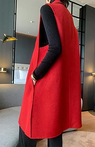 IDEALSANXUN Women's Long Wool Sleeveless Blazer Jacket