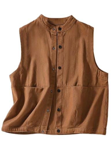 Cotton Vest for Women Casual Loose Fit Cardigan Jacket — Coffee