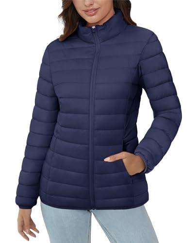 Women's Lightweight Quilted Puffer Jacket with 4 Pockets — Navy Blue