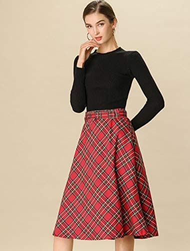 Allegra K Women's Vintage Tartan A-Line Midi Skirt