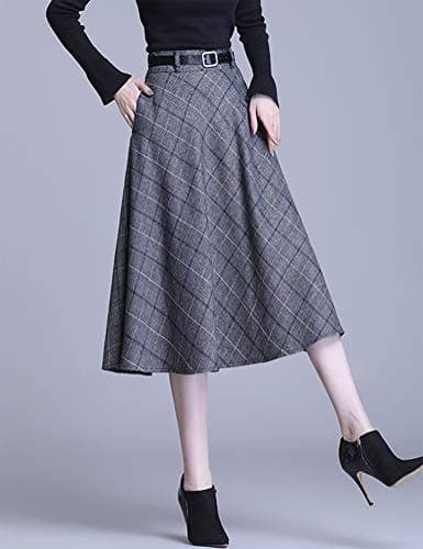 Plaid High Waist Aline Midi Skirts for Women