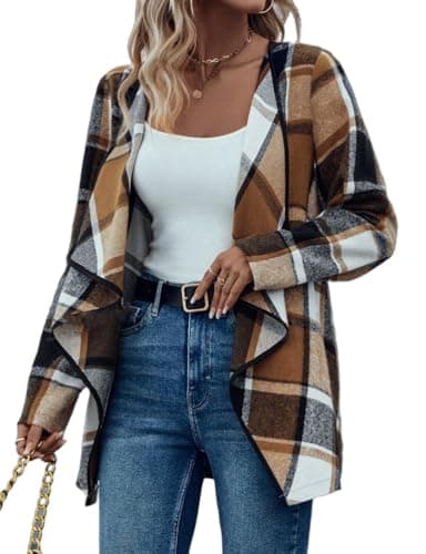 Women's IDEALSANXUN Wool Plaid Jacket - Trendy Fall Winter Coat — Khaki