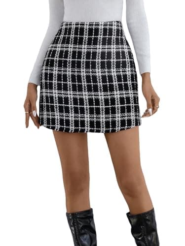 MakeMeChic Women's High Waisted Plaid Pencil Mini Skirt — Plaid Black