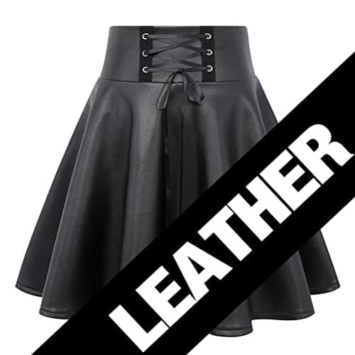2024 Gothic Plaid Mini Skirts for Women - Short High Waist — Leather Black