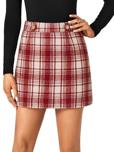 Vrtige Women's High Waist Zipper Plaid Mini Skirt