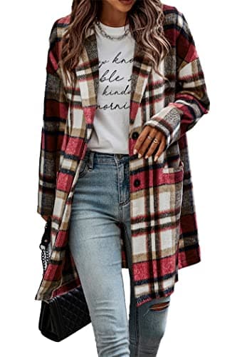 PrettyGarden Women's Plaid Winter Jacket With Pockets — Red