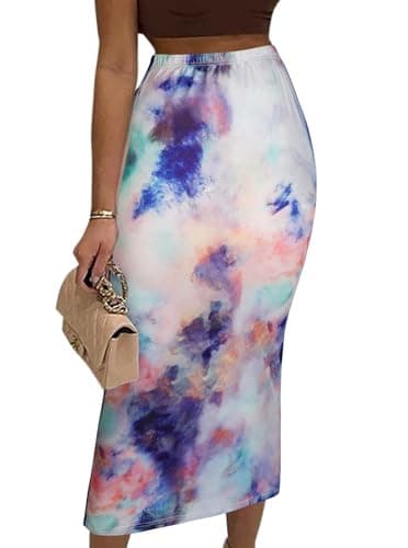Avanova Women's Floral Print Pencil Midi High-Waisted Skirt — Tie Dye Multi