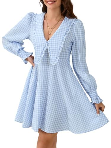 IDEALSANXUN Plaid Long Sleeve Sundress for Women