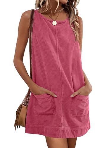 Caracilia Women's 2025 Trendy Corduroy Overall Mini Dress — Dark Pink