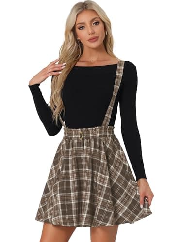Allegra K Women's Christmas Plaid Mini Skirt — Coffee Brown