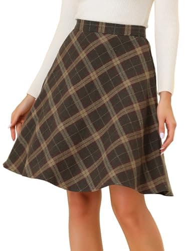 Women's Plaid Elastic Waist Knee Length Skirt — Seal Brown