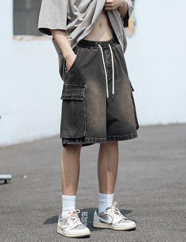 VOLYMOON Y2K Baggy Jeans Shorts for Men Hip Hop Grunge