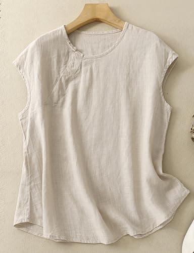 Women's Cotton Linen Sleeveless Blouse Casual Lightweight Vest for Summer