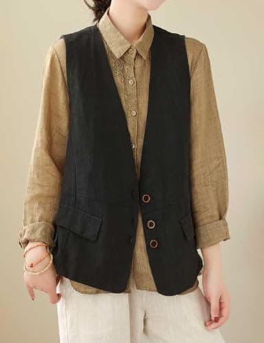 IDEALSANXUN Lightweight Cotton Linen Vest for Women Spring SummerWAISTCOAT