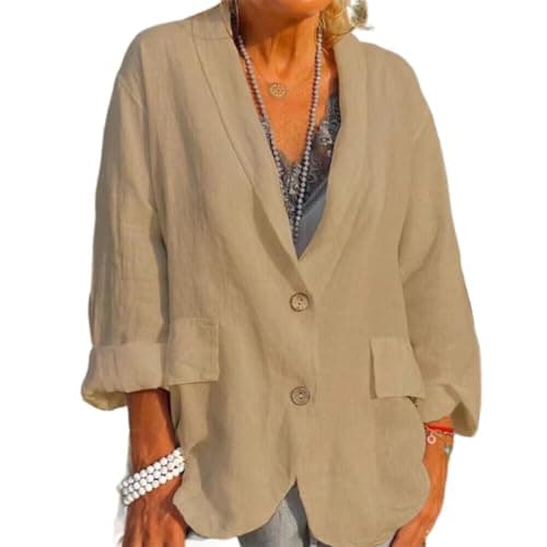IDEAL SANXUN Women's Lightweight Linen Blazer Suit Jacket — Khaki