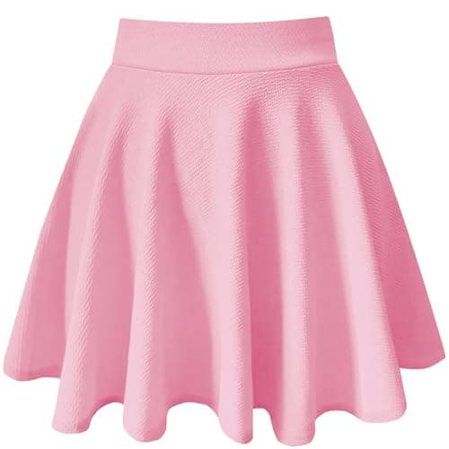 PUKAVT Women's A-Line Mini Flared Stretchy Skater Party Skirt — Pink