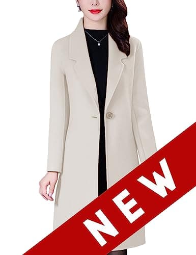 Bankeng Women Winter Mid-Long Wool Blend Notch Lapel Coat — Z-beige