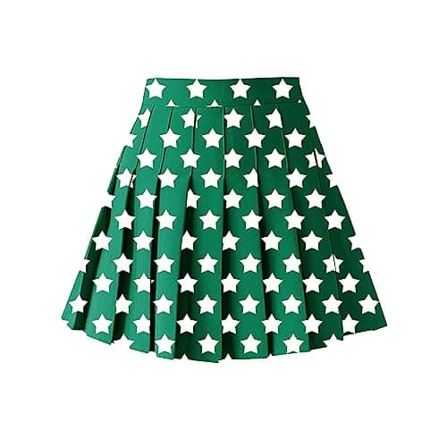 ZHANCHTONG Women's High Waist A-Line Pleated Mini Tennis Skirt — Green Star