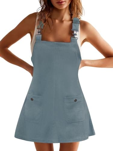 COCCKO Women's Adjustable Strap Corduroy Overall Mini Dress with Pockets Summer Fashion — Blue