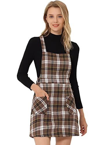 Women's Christmas Plaid Tartan Pinafore Dress — Deep Brown