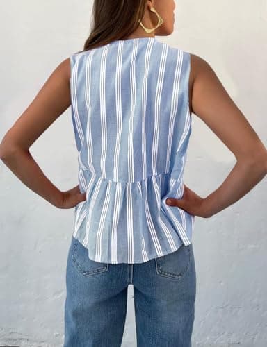 IDEALSANXUN Striped Linen Vest for Women Spring Summer