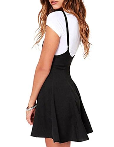 Jedyful Women's Casual High Waist Flare Skater Skirt with Shoulder Straps