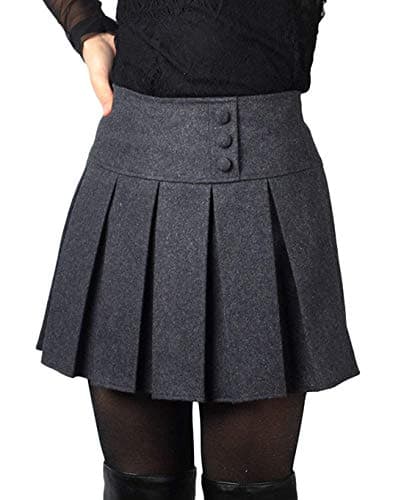 Chouuya Women's Casual Plaid High-Waist A-Line Wool Short Skirt — H908-gray