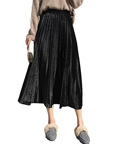 Graffiti Pleated Skirts with Cartoon Print for Women — Velour Black